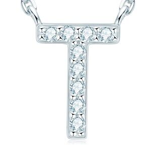 Diamond Moissanite Pave Initial “T” Letter Dainty Chain Adjustable Necklace - T